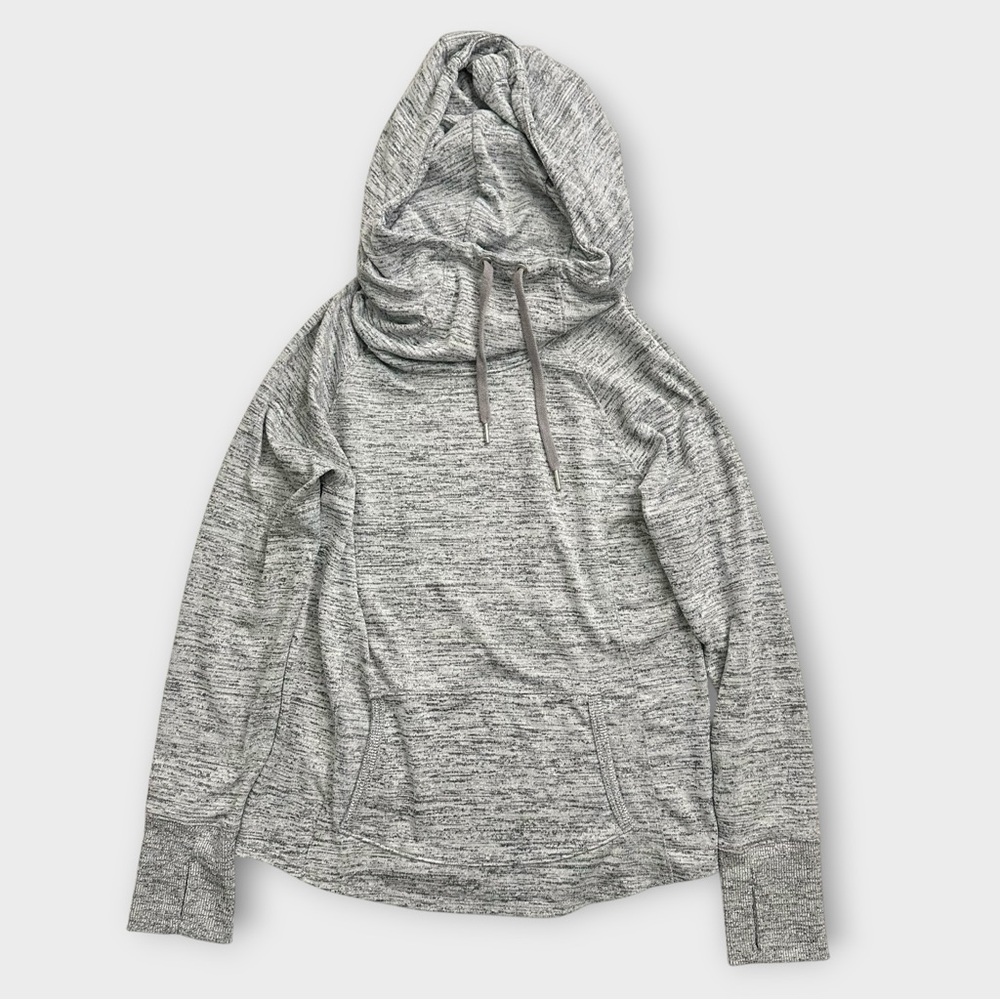 Athleta Techie Sweat Cowl Neck Hoodie Size Small‎ Heathered Gray Thumbholes